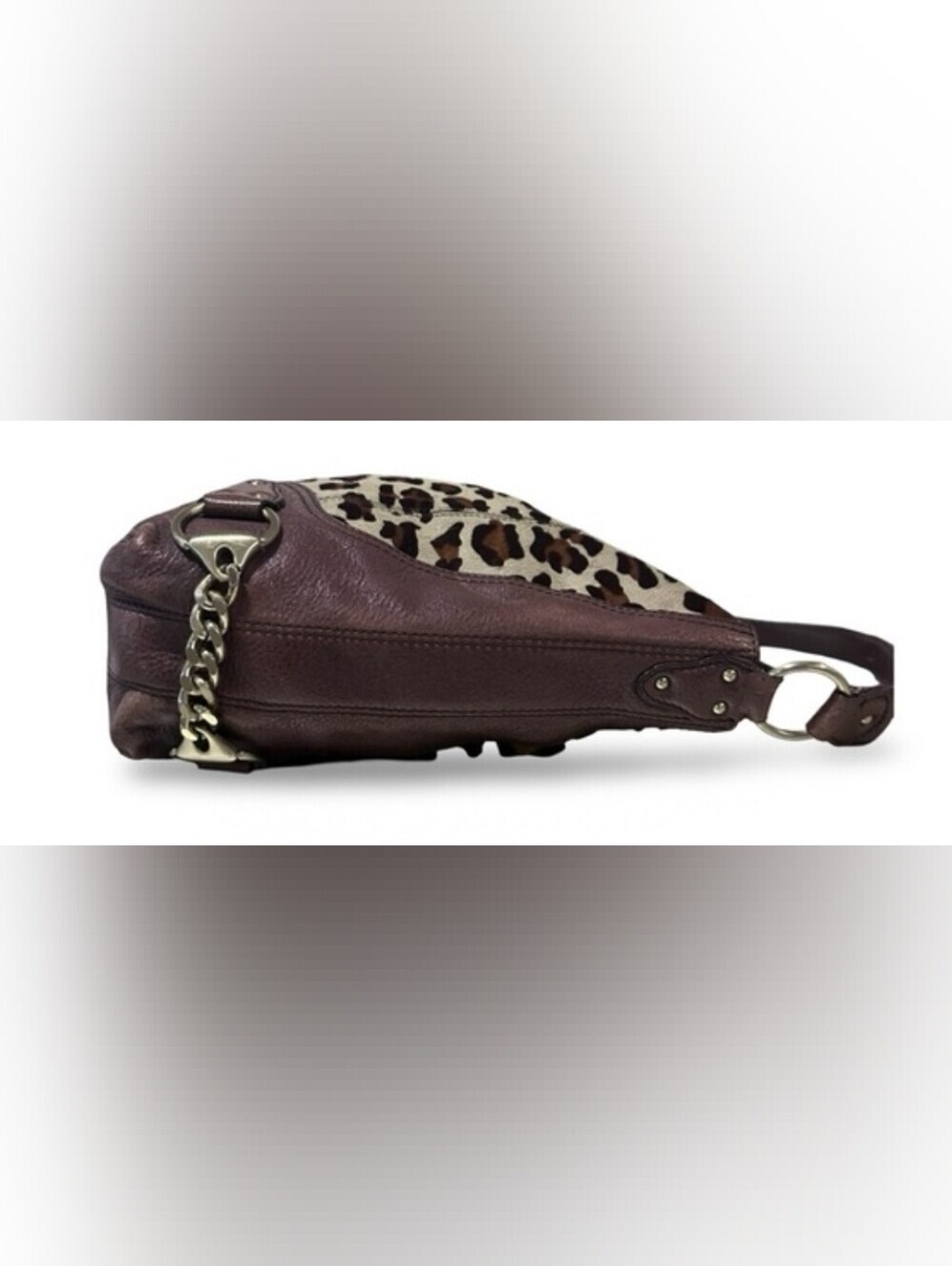 Michael Kors Leopard Print Calf Hair Hobo Bag Brown Leather Shoulder Purse - Picture 7 of 10